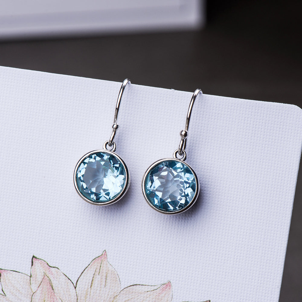 Crystal Square Sea Blue Simple Earrings