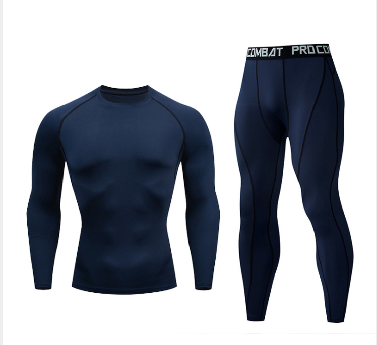 Fitness suit men's gym sports tights long-sleeved trousers quick-drying clothes basketball training equipment winter