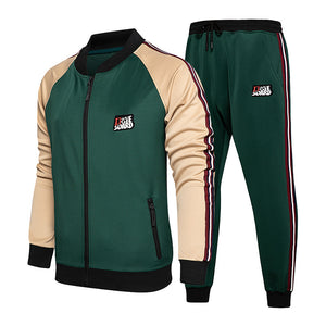 Two-piece set of male tracksuit sports wear fashion colorblock jogging suit autumn winter male gym clothes