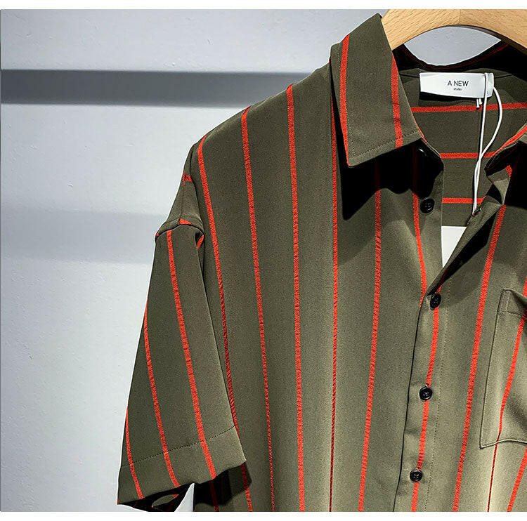 Men's Loose Comfortable Striped Short-sleeved Shirt