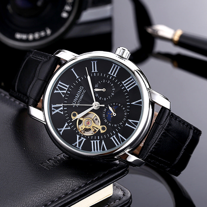 JUNMING Roman Characters Men's Automatic Mechanical Watch Waterproof