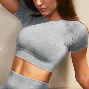 Denim Seamless Knitted Sports Yoga Clothes Women