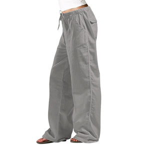 Elastic Waist Pocket Straight-leg Trousers