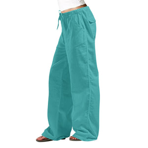 Elastic Waist Pocket Straight-leg Trousers