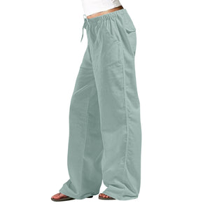 Elastic Waist Pocket Straight-leg Trousers