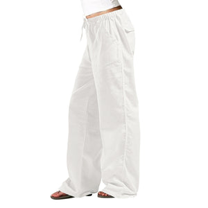 Elastic Waist Pocket Straight-leg Trousers