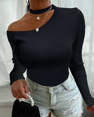 Off-the-shoulder Long Sleeve Top Women's Design Sense Niche