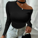 Off-the-shoulder Long Sleeve Top Women's Design Sense Niche