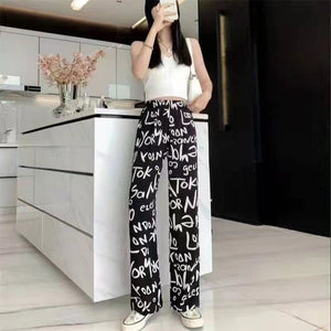 Tie-dyed Ice Silk Ink Painting Wide-leg Pants For Women Summer