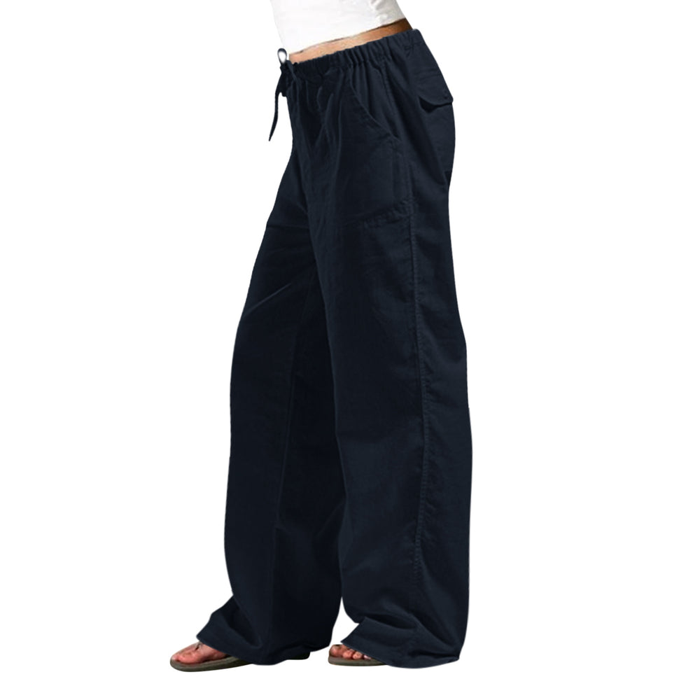 Elastic Waist Pocket Straight-leg Trousers