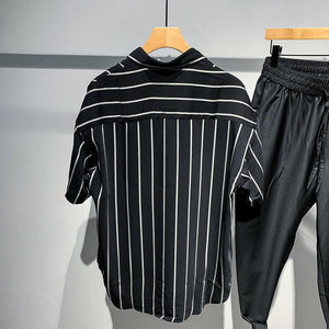 Men's Loose Comfortable Striped Short-sleeved Shirt