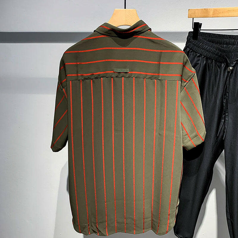 Men's Loose Comfortable Striped Short-sleeved Shirt